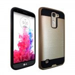 Wholesale LG K10 Premier LTE Iron Shield Hybrid Case (Champagne Gold)